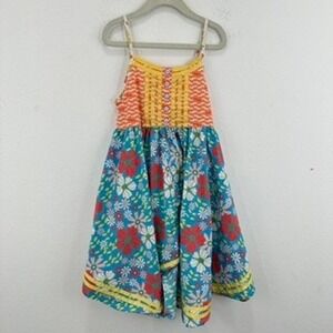 Matilda Jane Girls Size 8 Dress Sleeveless‎ Floral Orange Colorful Casual Quirky